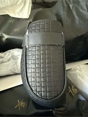 Black Woven Leather Slip-On Loafers